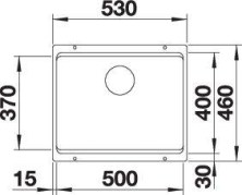 Blanco Etagon 500-U Silgranit mosogatótál méretek felülnézet